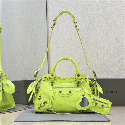Women’s NEO Cagole City Small Handbag In Arena Lambskin Fluorescent Green Color