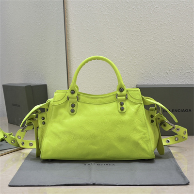 Women’s NEO Cagole City Small Handbag In Arena Lambskin Fluorescent Green Color