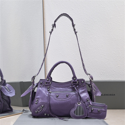 Women’s NEO Cagole City Small Handbag In Arena Lambskin Violet Color