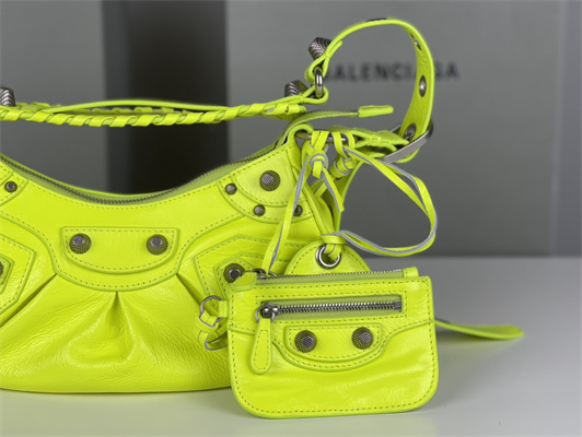 Women’s Le Cagole XS Shoulder Bag In Arena Lambskin Fluorescent Green Color