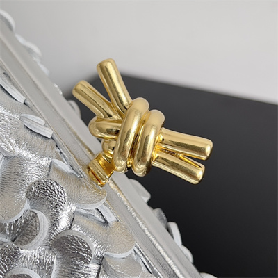 BV Knot Clutch In Metallic Lambskin Leather Silver-Gold Color