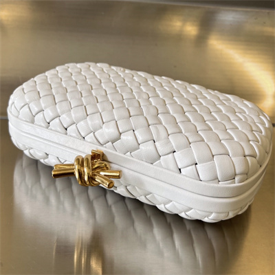BV Knot Clutch In Lambskin Leather White Color