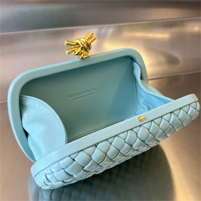 BV Knot Clutch In Lambskin Leather Blue Color