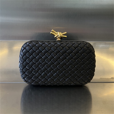 BV Knot Clutch In Lambskin Leather Black Color