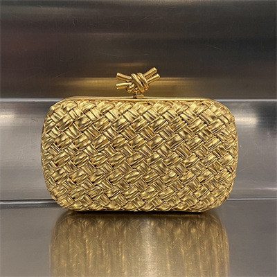 BV Knot Clutch In Calfskin Leather Wrinkled Gold Color