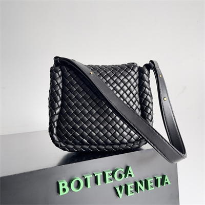 BV Mini Cobble Shoulder Bag In Lambskin Leather Black Color