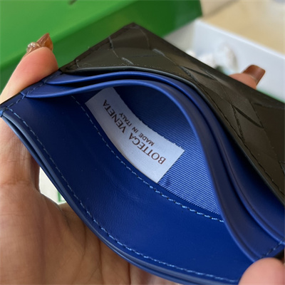 BV Card holder In Calfskin Leather Black/Cobalt Blue