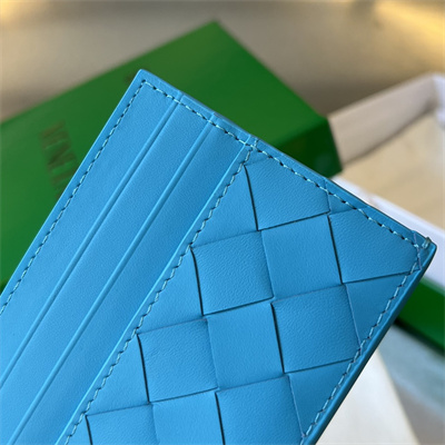 BV Card holder In Calfskin Leather Pool Blue