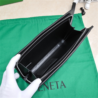 BV Small Intercciato Document Case With Wristlet In Lambskin Leather Black Color 80-9