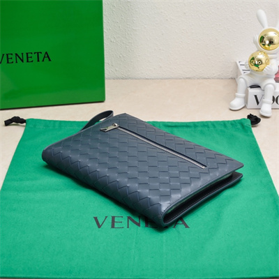 BV Small Intercciato Document Case With Wristlet In Lambskin Leather Navy Color 80-9