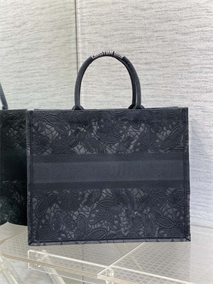 CD Large Book Tote Black D-Lace Embroidery With Macrame Effect