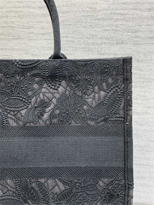 CD Large Book Tote Black D-Lace Embroidery With Macrame Effect