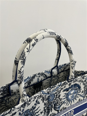 CD Large Book Tote White and Navy Toile de Jouy Solei Embroidery