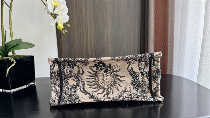 CD Small Book Tote Beige and Black Toile de Jouy Solei Embroidery