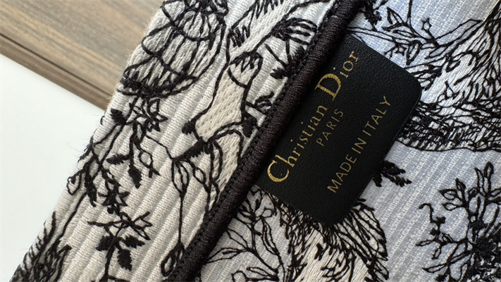 CD Medium Book Tote White and Black Toile de Jouy Solei Embroidery