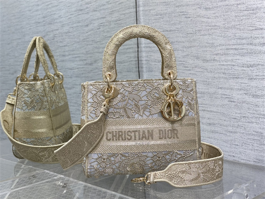 CD Medium Lady Di.or D-Lite Bag Gold D-Lace Macram?? Embroidery