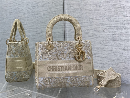 CD Medium Lady Di.or D-Lite Bag Gold D-Lace Macram?? Embroidery