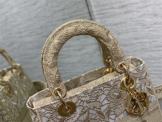 CD Medium Lady Di.or D-Lite Bag Gold D-Lace Macram?? Embroidery