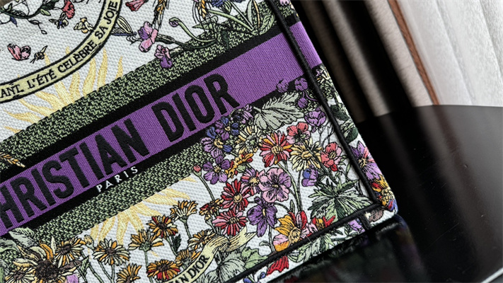 CD Medium Book Tote Ecru Multicolor Di.or 4 Saisons ??t?? Soleil Embroidery