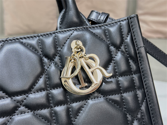 CD Small Book Tote With Strap Macrocannage Calfskin Black