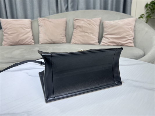 CD Small Book Tote With Strap Macrocannage Calfskin Black