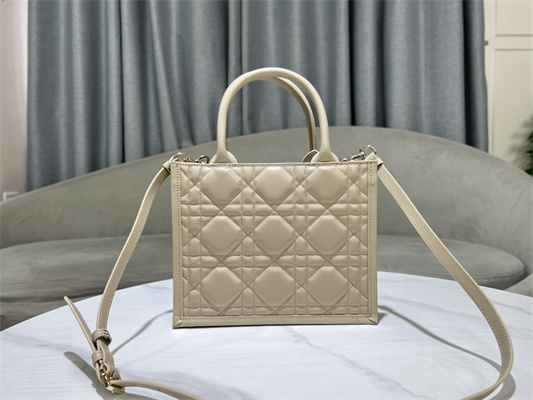 CD Small Book Tote With Strap Macrocannage Calfskin Beige