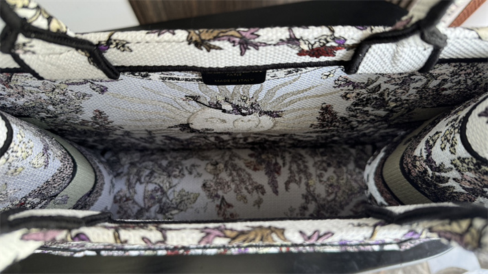 CD Medium Book Tote Ecru Multicolor Di.or 4 Saisons Hiver Soleil Embroidery