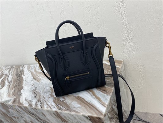 Ce**e nano luggage bag in black smooth calfskin gold tone metal