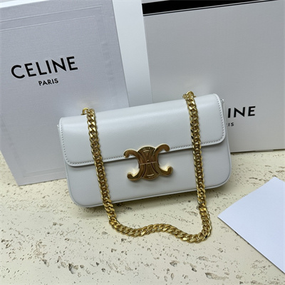 Ce**e chain shoulder bag cuir triomphe in shiny calfskin white