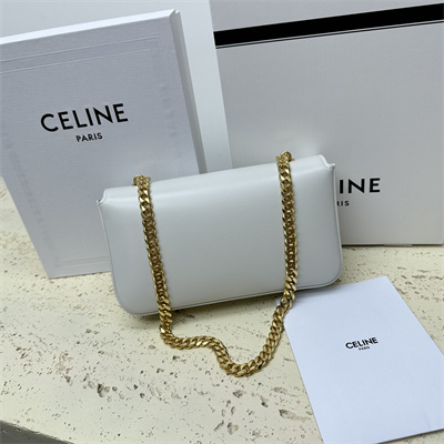 Ce**e chain shoulder bag cuir triomphe in shiny calfskin white
