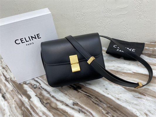 Ce**e teen classic box bag in black box calfskin leather
