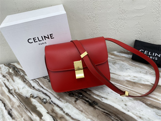 Ce**e teen classic box bag in red box calfskin leather
