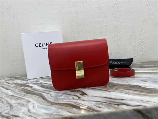 Ce**e teen classic box bag in red box calfskin leather
