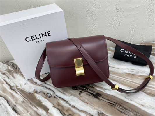 Ce**e teen classic box bag in bordeaux box calfskin leather