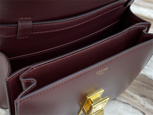 Ce**e teen classic box bag in bordeaux box calfskin leather