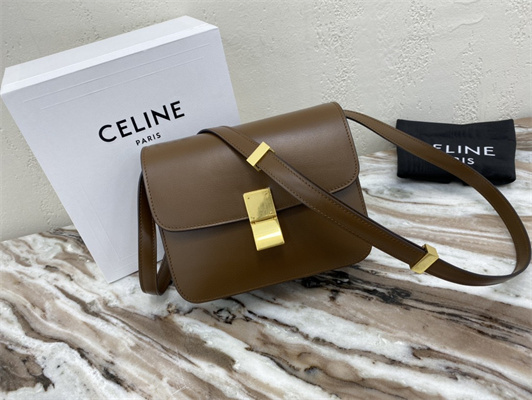 Ce**e teen classic box bag in brown box calfskin leather