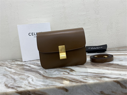 Ce**e teen classic box bag in brown box calfskin leather