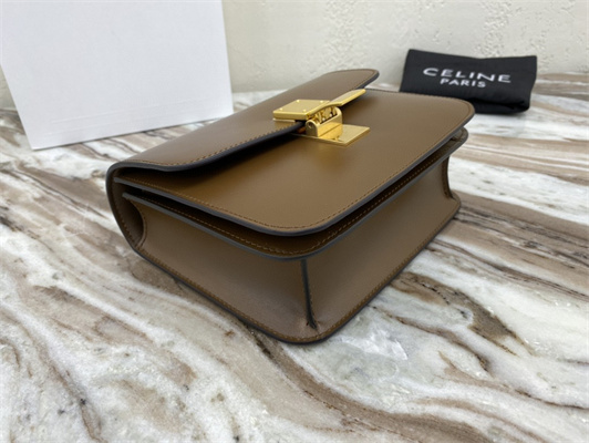 Ce**e teen classic box bag in brown box calfskin leather
