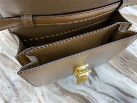 Ce**e teen classic box bag in brown box calfskin leather