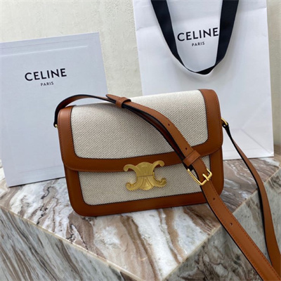 Ce**e classique triomphe bag in textile and calfskin nature/tan