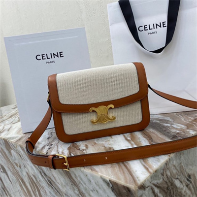 Ce**e classique triomphe bag in textile and calfskin nature/tan