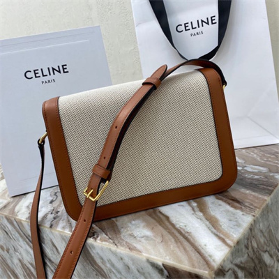 Ce**e classique triomphe bag in textile and calfskin nature/tan
