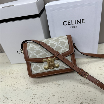 Ce**e classique triomphe bag in triomphe canvas and calfskin white