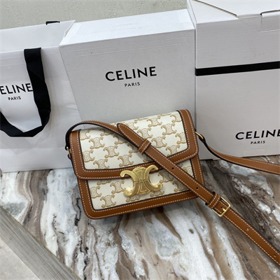 Ce**e teen triomphe bag in triomphe canvas and calfskin white