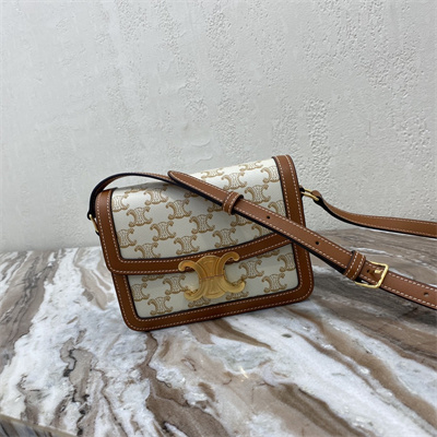 Ce**e teen triomphe bag in triomphe canvas and calfskin white