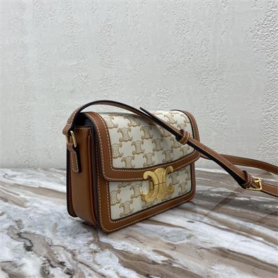 Ce**e teen triomphe bag in triomphe canvas and calfskin white