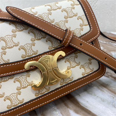 Ce**e teen triomphe bag in triomphe canvas and calfskin white