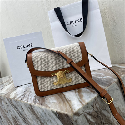 Ce**e teen triomphe bag in textile  and calfskin nature/tan