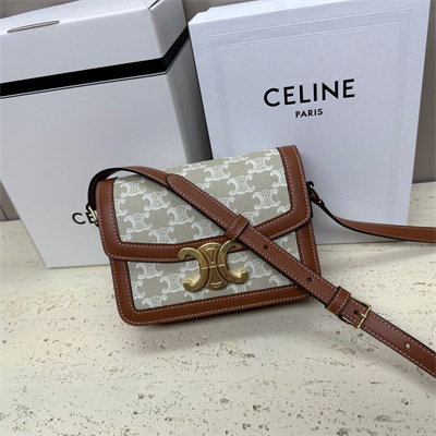 Ce**e teen triomphe bag in triomphe canvas and calfskin grege