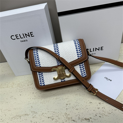 Ce**e teen triomphe bag in textile  and calfskin white blue/tan